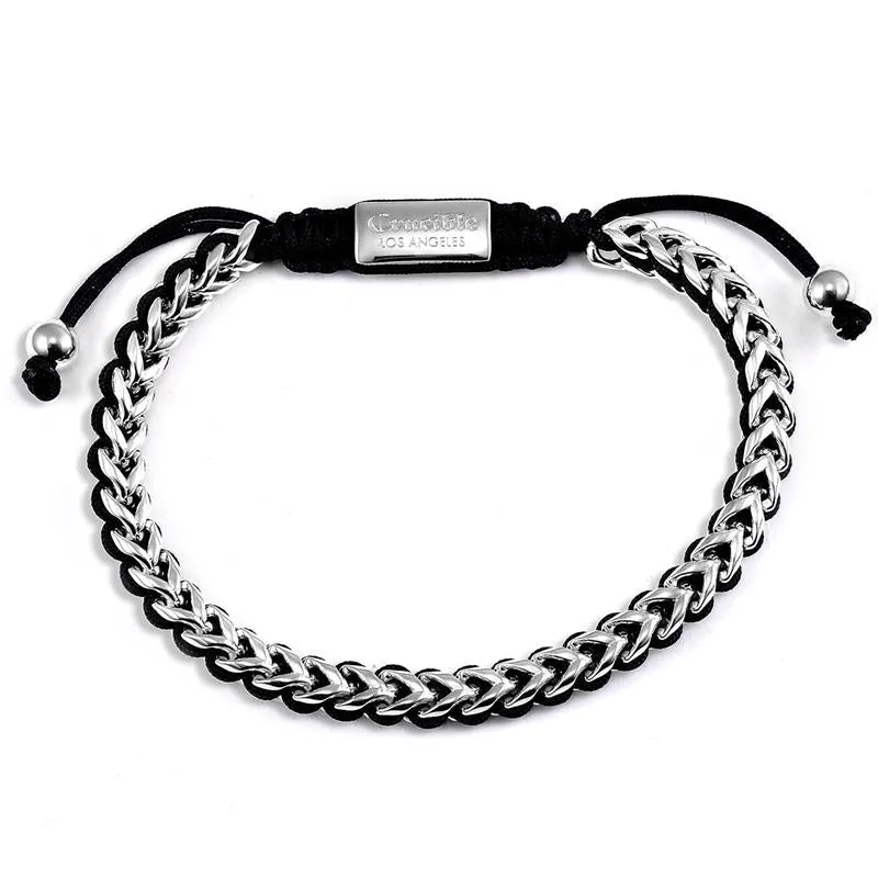 Crucible Los Angeles Stainless Steel 6mm Franco Chain Bracelet with Woven Black Cord on Shocker Tie