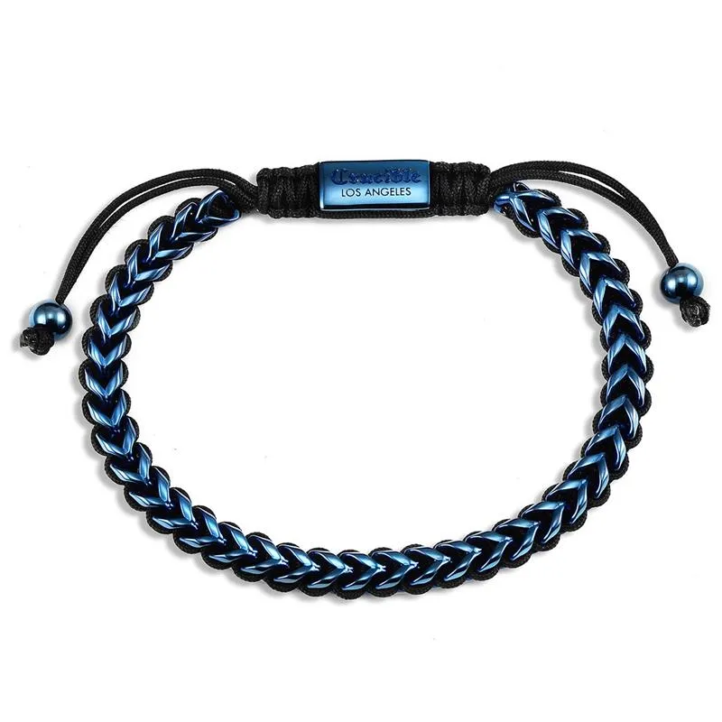 Crucible Los Angeles Stainless Steel 6mm Franco Chain Bracelet with Woven Black Cord on Shocker Tie