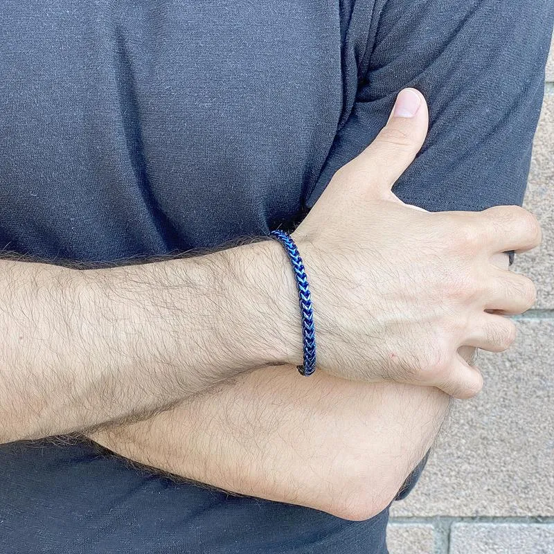 Crucible Los Angeles Stainless Steel 6mm Franco Chain Bracelet with Woven Black Cord on Shocker Tie