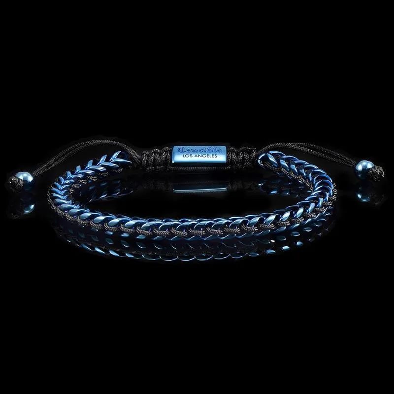 Crucible Los Angeles Stainless Steel 6mm Franco Chain Bracelet with Woven Black Cord on Shocker Tie