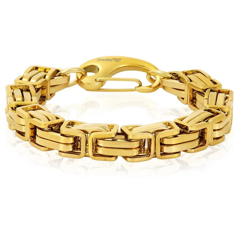 Crucible Los Angeles Stainless Steel Byzantine Chain Bracelet 11mm Wide - 10"
