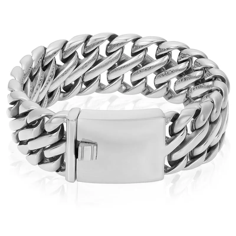 Crucible Los Angeles Stainless Steel Fancy Wide Curb Link Bracelet 23mm Wide - 8.5"