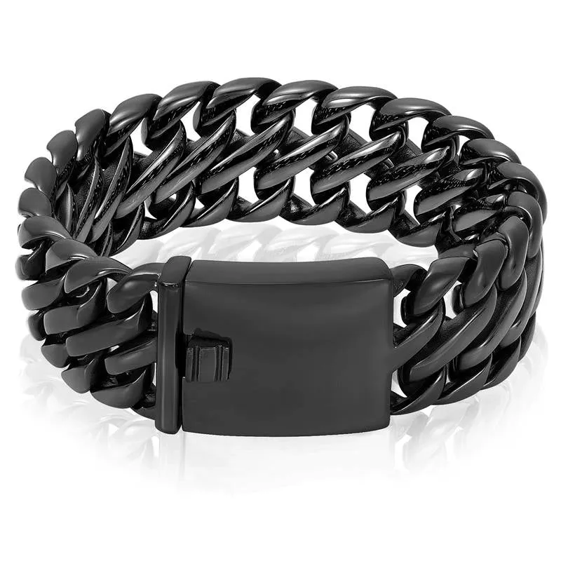 Crucible Los Angeles Stainless Steel Fancy Wide Curb Link Bracelet 23mm Wide - 8.5"