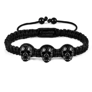 Crucible Los Angeles Three Black IP Skulls on Shocker Tie Woven Bracelet