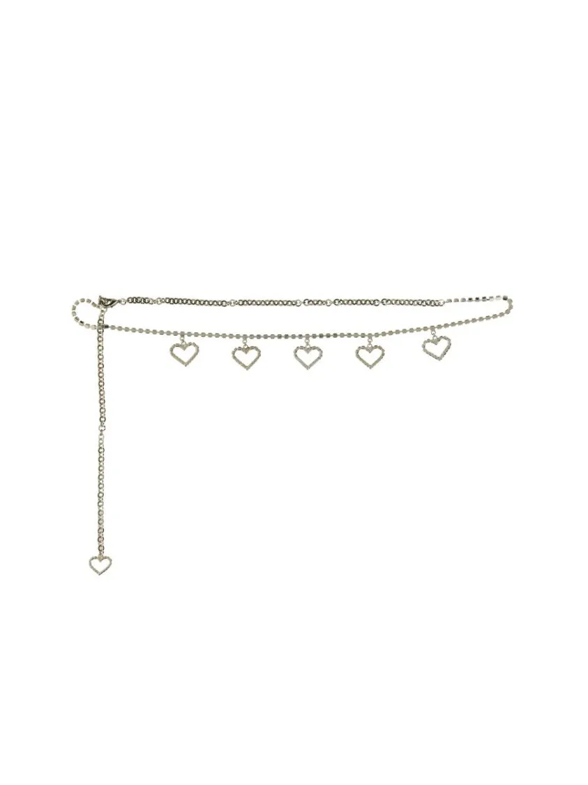 Crystal Belt With Heart Pendants