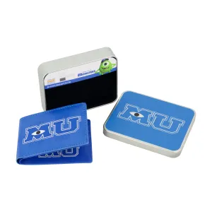 Disney Pixar MONSTERS MU LOGO AOP Bifold Wallet, Slim Wallet with Decorative Tin for Men and Women