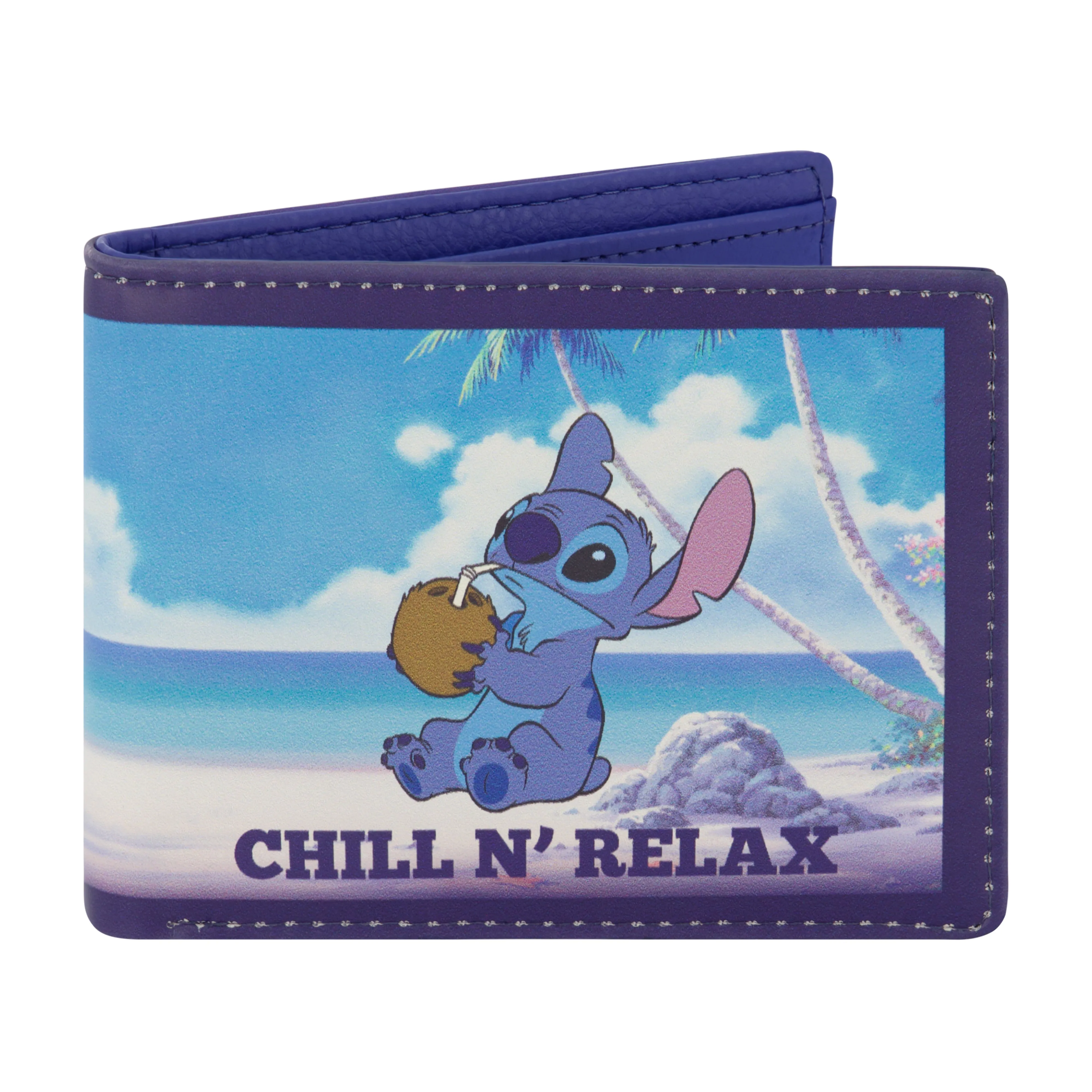 Disney STITCH CHILL N RELAX PRINT Bifold Wallet, Slim Wallet with Decorative Tin for Men and Women