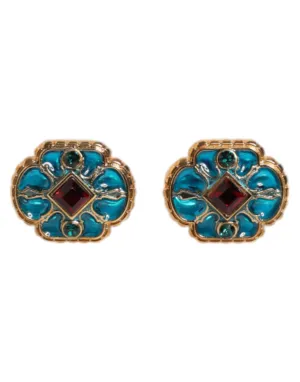 Dolce & Gabbana Brass blue Enameled Flower Men's Cufflink (Pre-Owned)