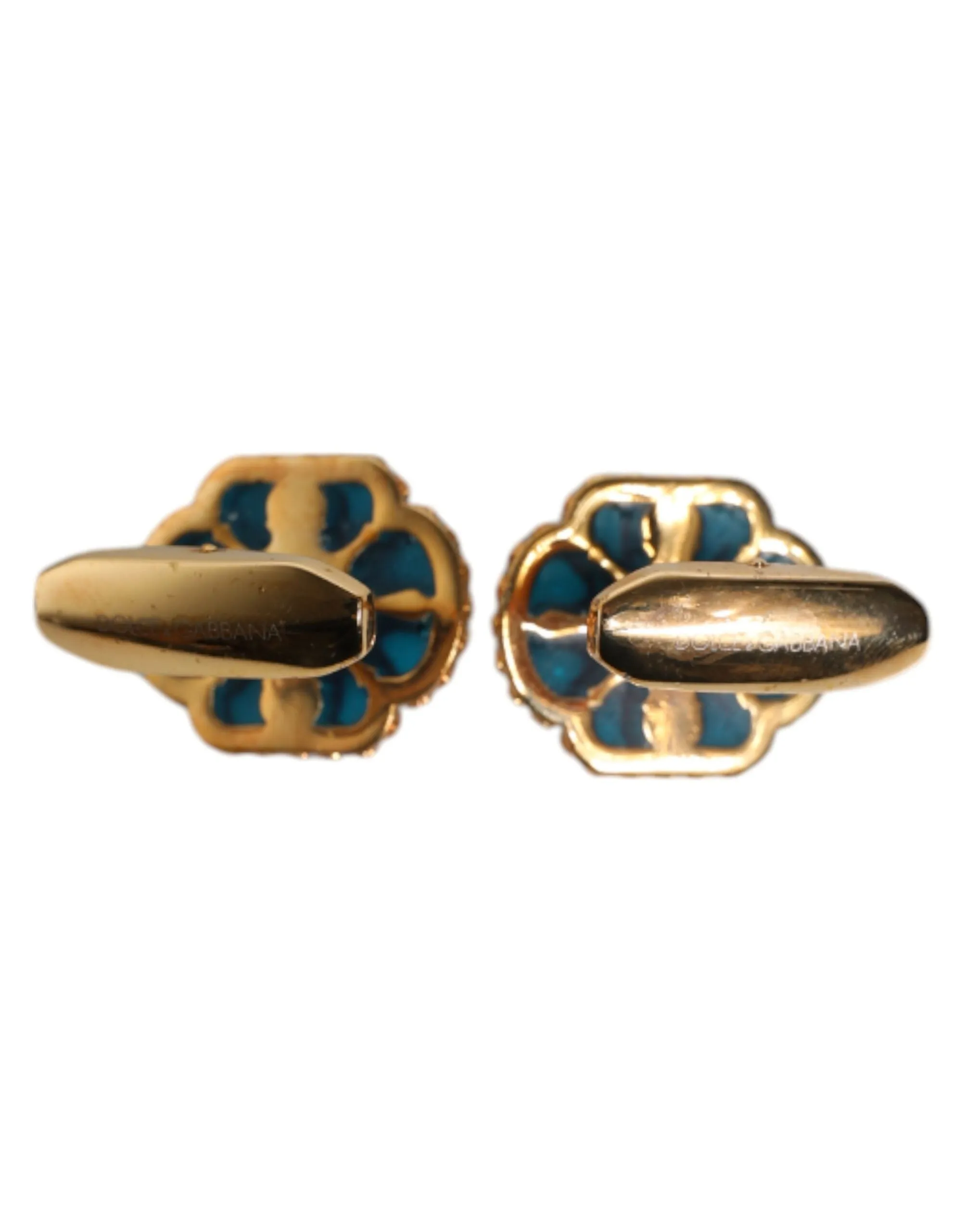 Dolce & Gabbana Brass blue Enameled Flower Men's Cufflink (Pre-Owned)