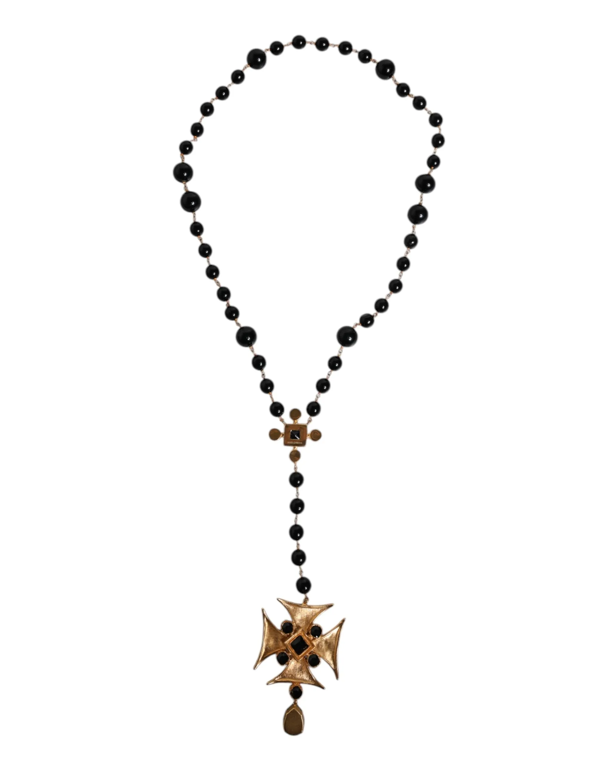 Dolce & Gabbana gold Brass Beaded Chain Rosary Pendant Men's Necklace