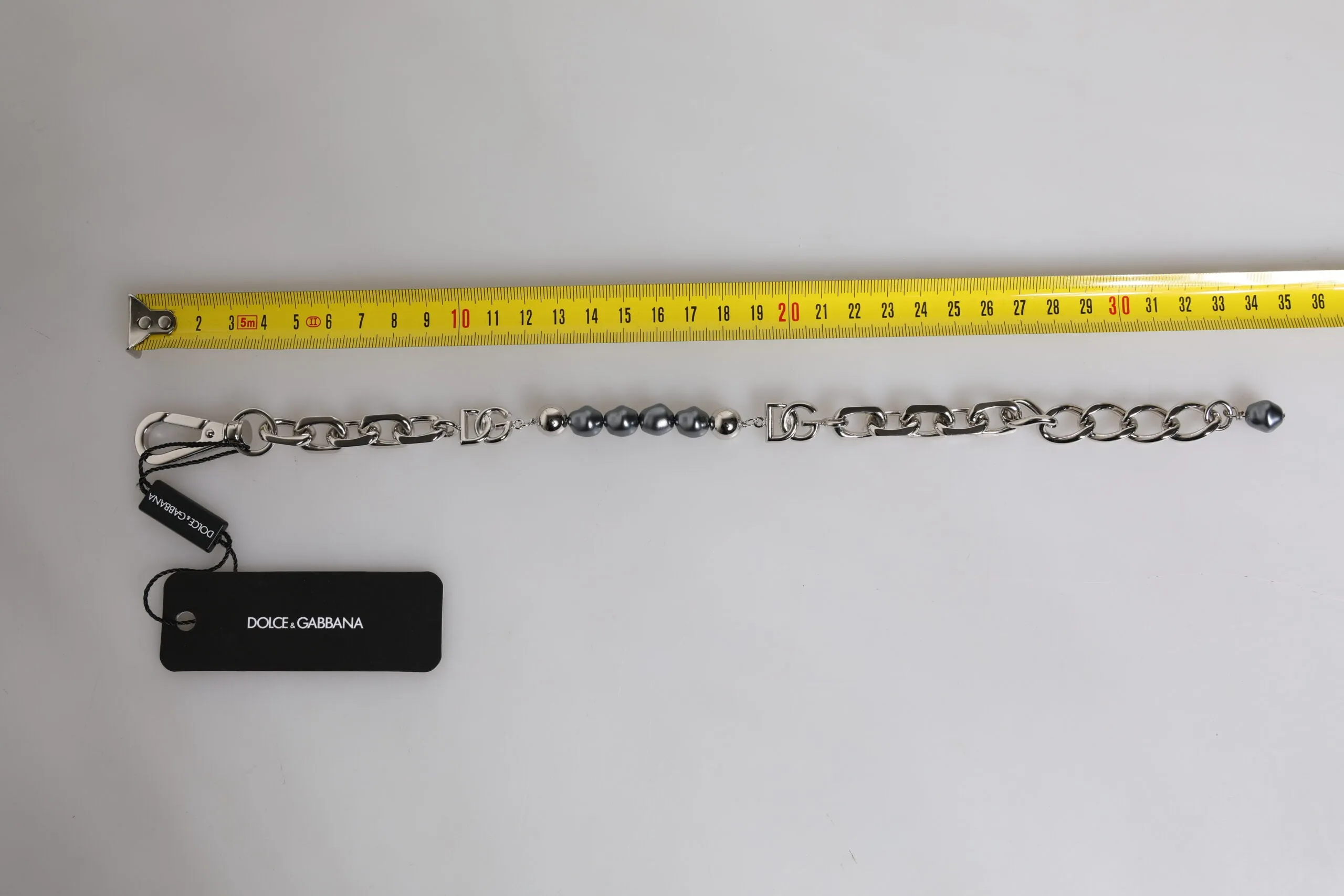 Dolce & Gabbana Tone Chain Lobster Clasp Logo Pearls Men's Bracelet