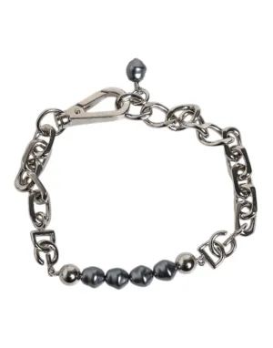 Dolce & Gabbana Tone Chain Lobster Clasp Logo Pearls Men's Bracelet