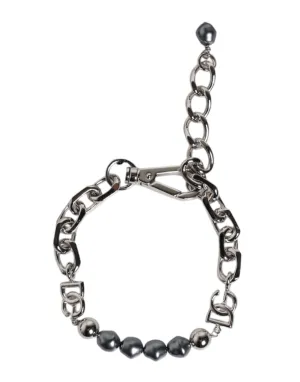 Dolce & Gabbana Tone Chain Lobster Clasp Logo Pearls Men's Bracelet