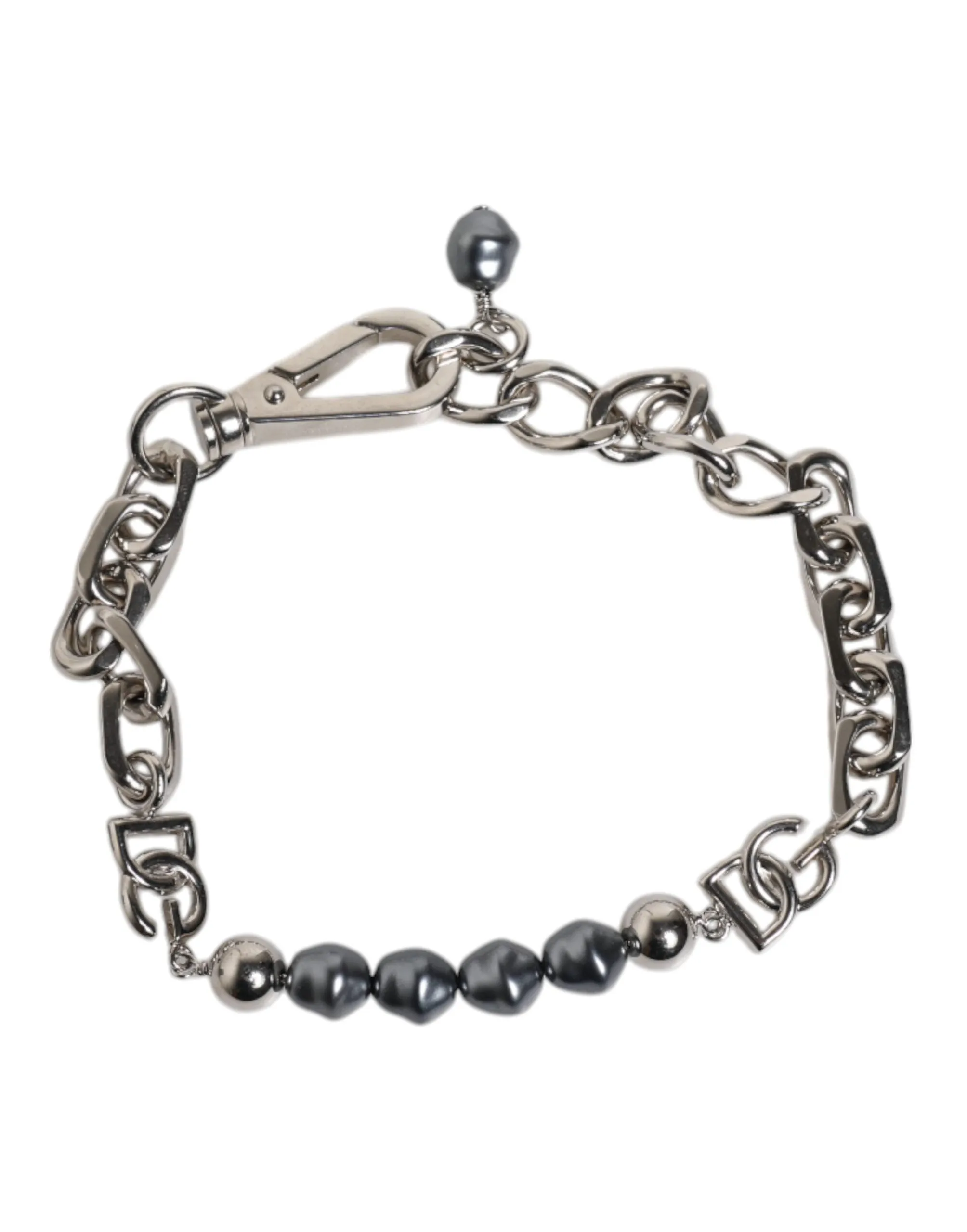 Dolce & Gabbana Tone Chain Lobster Clasp Logo Pearls Men's Bracelet