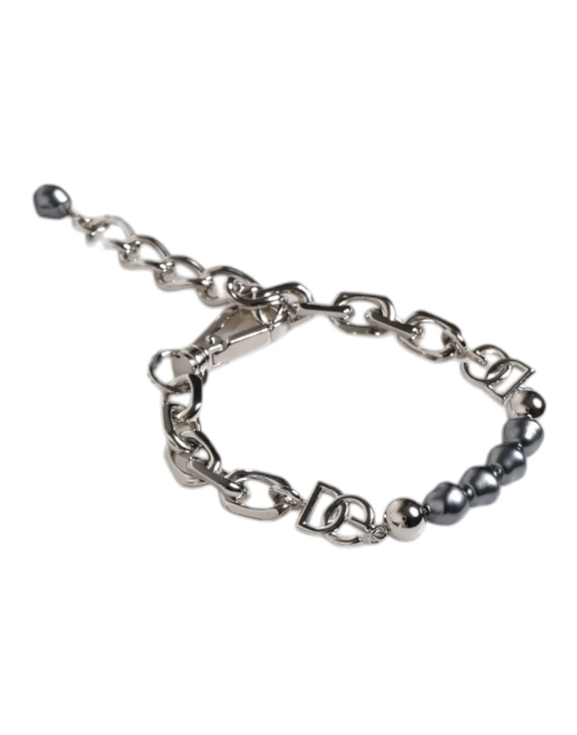 Dolce & Gabbana Tone Chain Lobster Clasp Logo Pearls Men's Bracelet