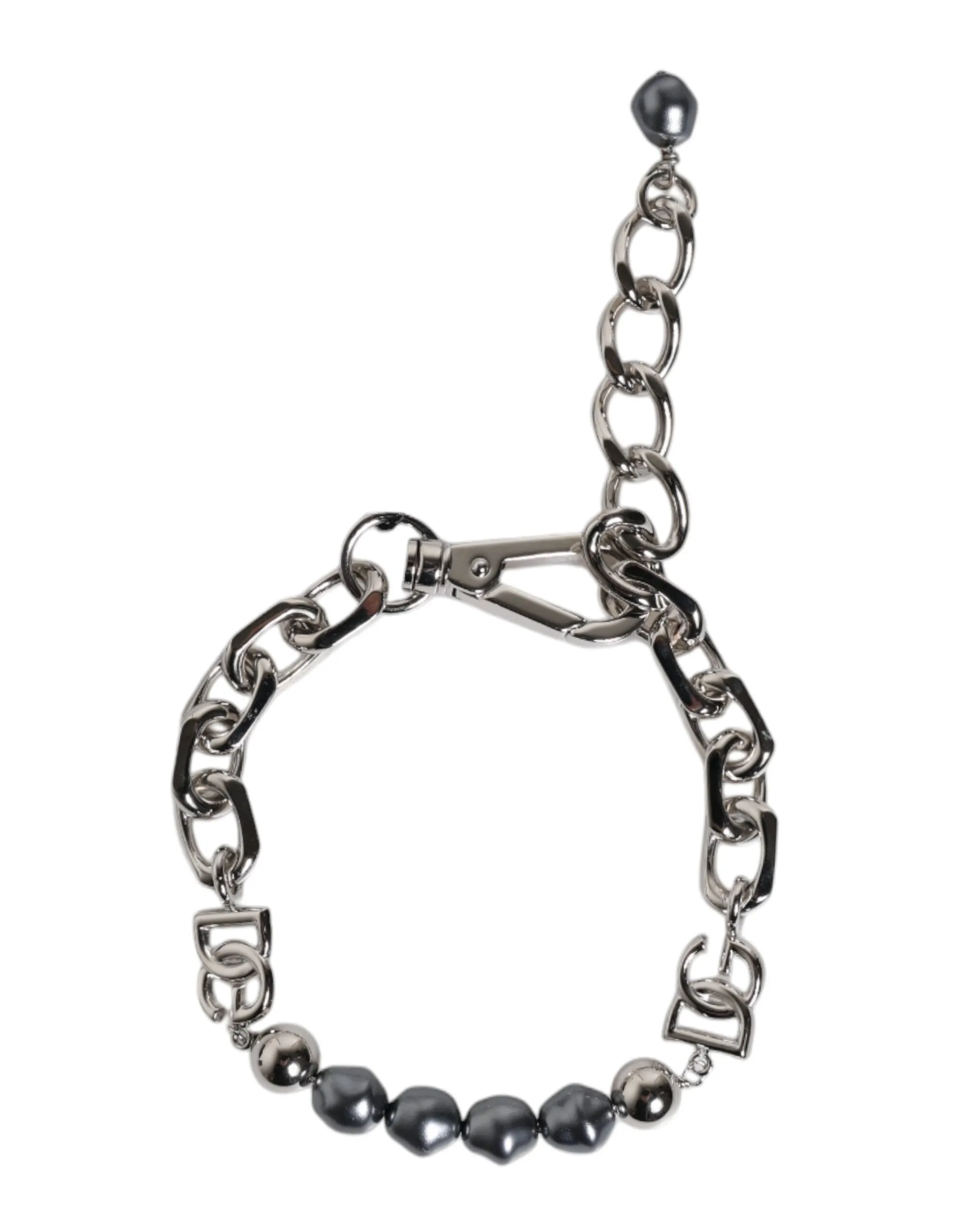 Dolce & Gabbana Tone Chain Lobster Clasp Logo Pearls Men's Bracelet