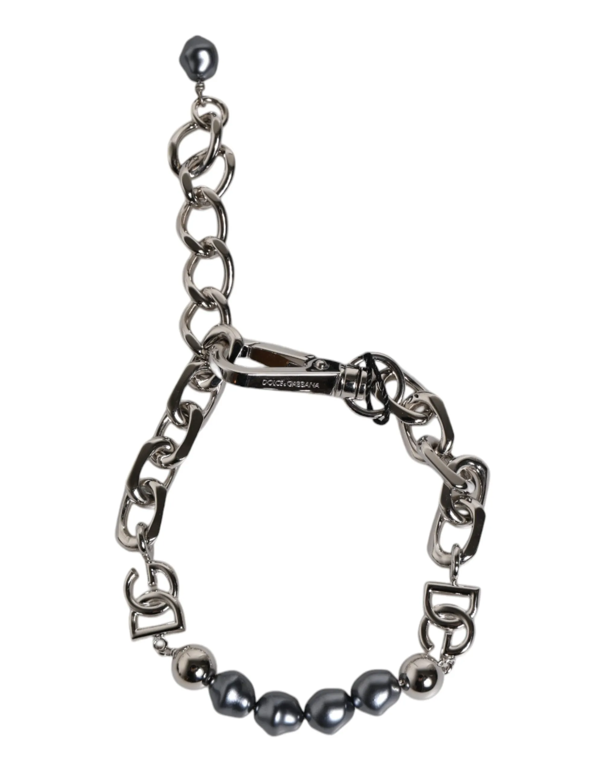 Dolce & Gabbana Tone Chain Lobster Clasp Logo Pearls Men's Bracelet
