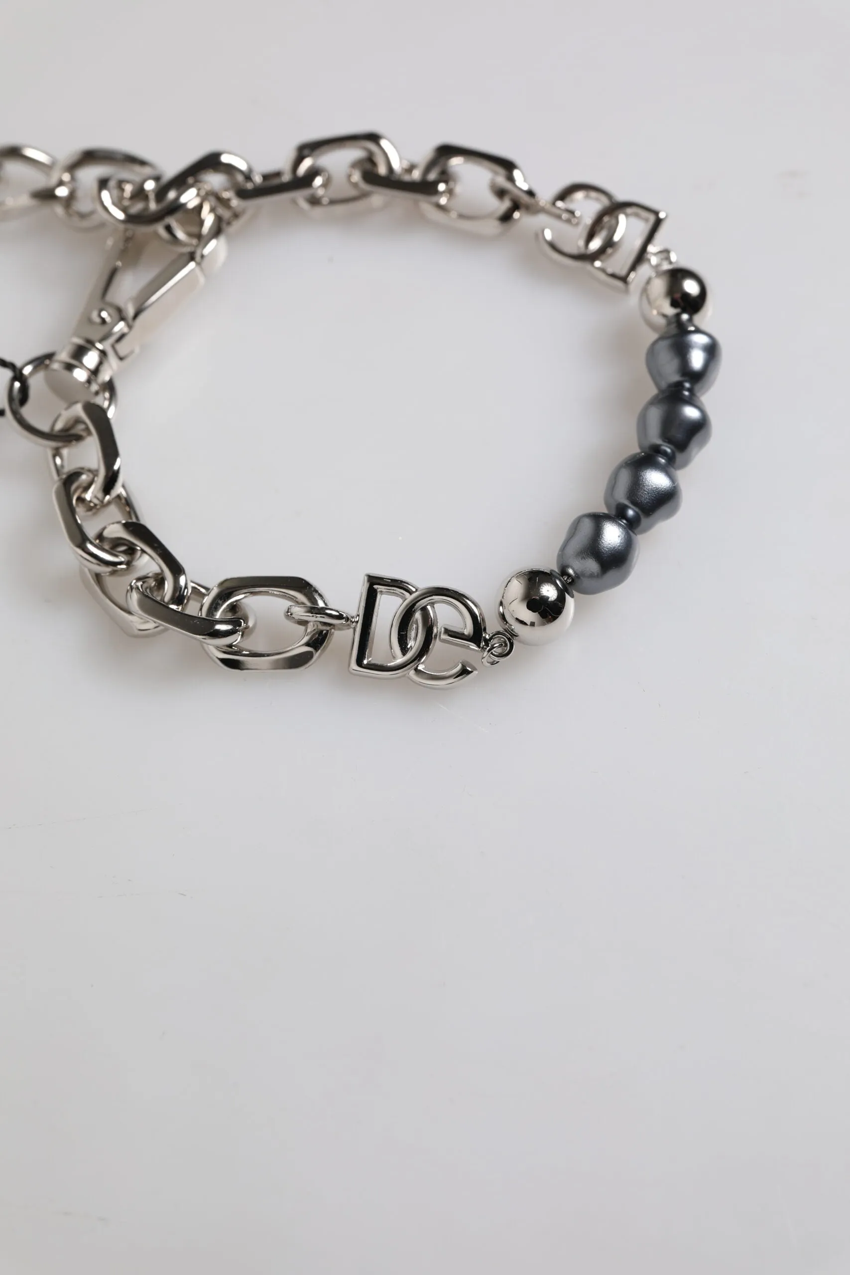 Dolce & Gabbana Tone Chain Lobster Clasp Logo Pearls Men's Bracelet