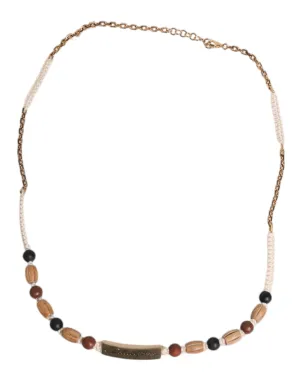 Dolce & Gabbana  Wooden Beaded Logo Pendant Men's Necklace