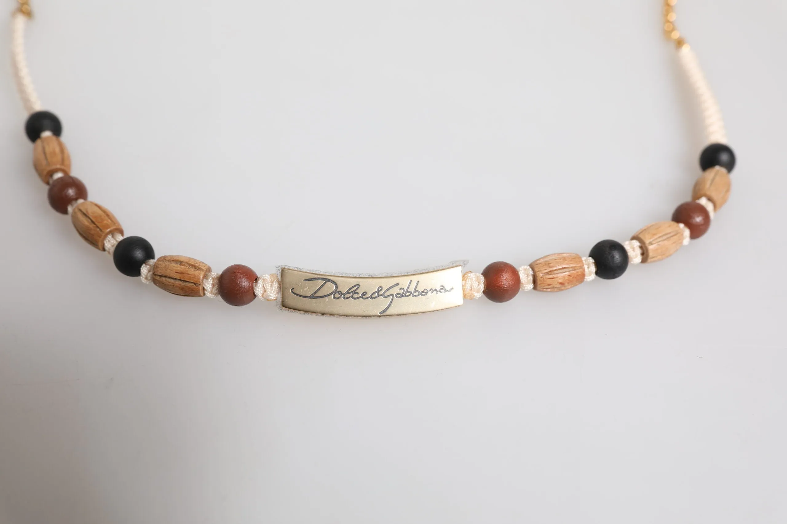 Dolce & Gabbana  Wooden Beaded Logo Pendant Men's Necklace