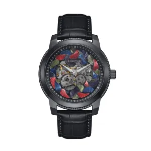 Emmanuel Semi-Skeleton Leather-Band Watch