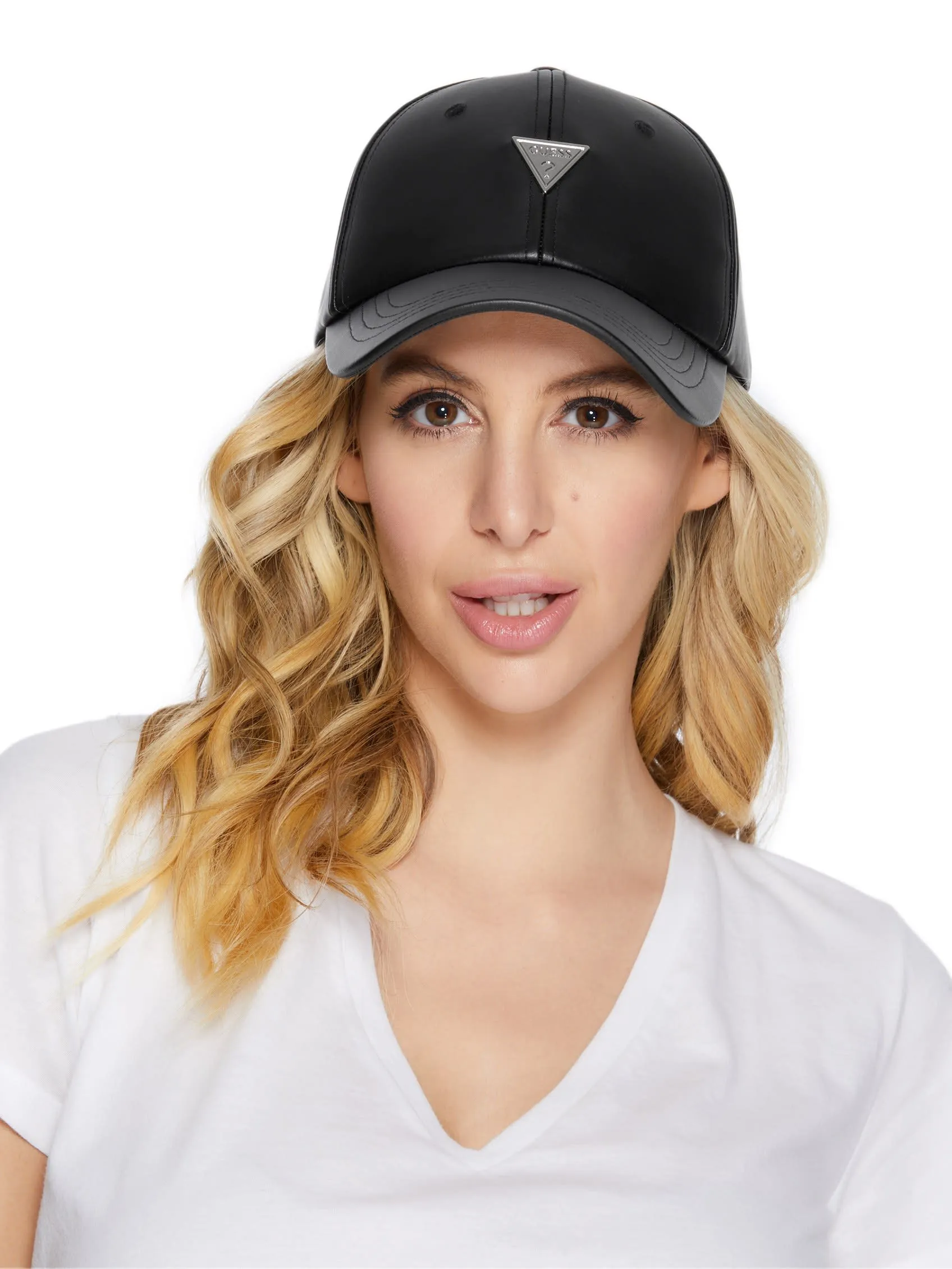 Faux-Leather Logo Emblem Baseball Hat