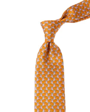 Ferragamo Orange Penguins Silk Tie