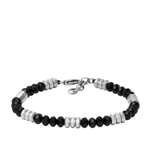 Fossil Men's All Stacked Up Black Agate Beaded Bracelet