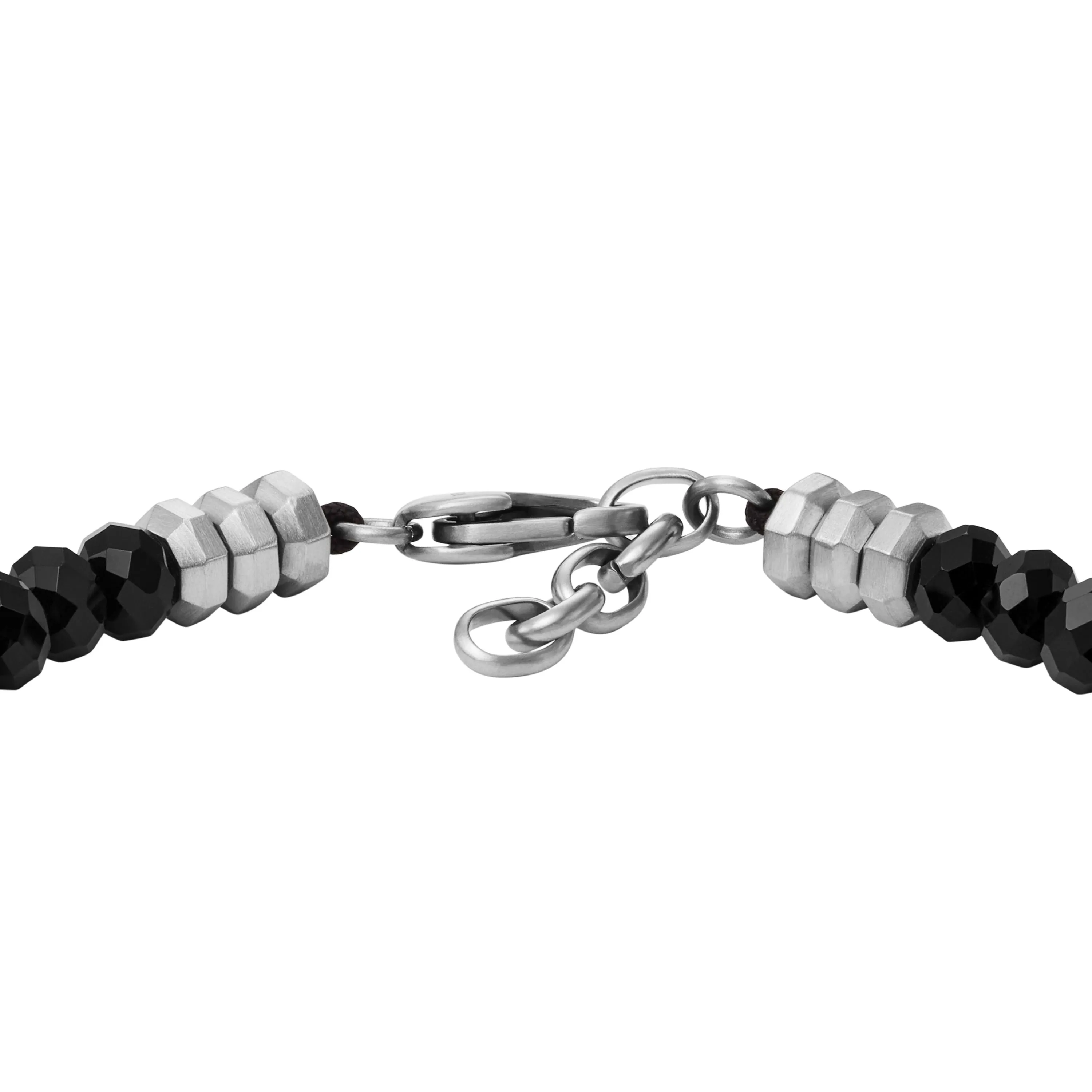 Fossil Men's All Stacked Up Black Agate Beaded Bracelet