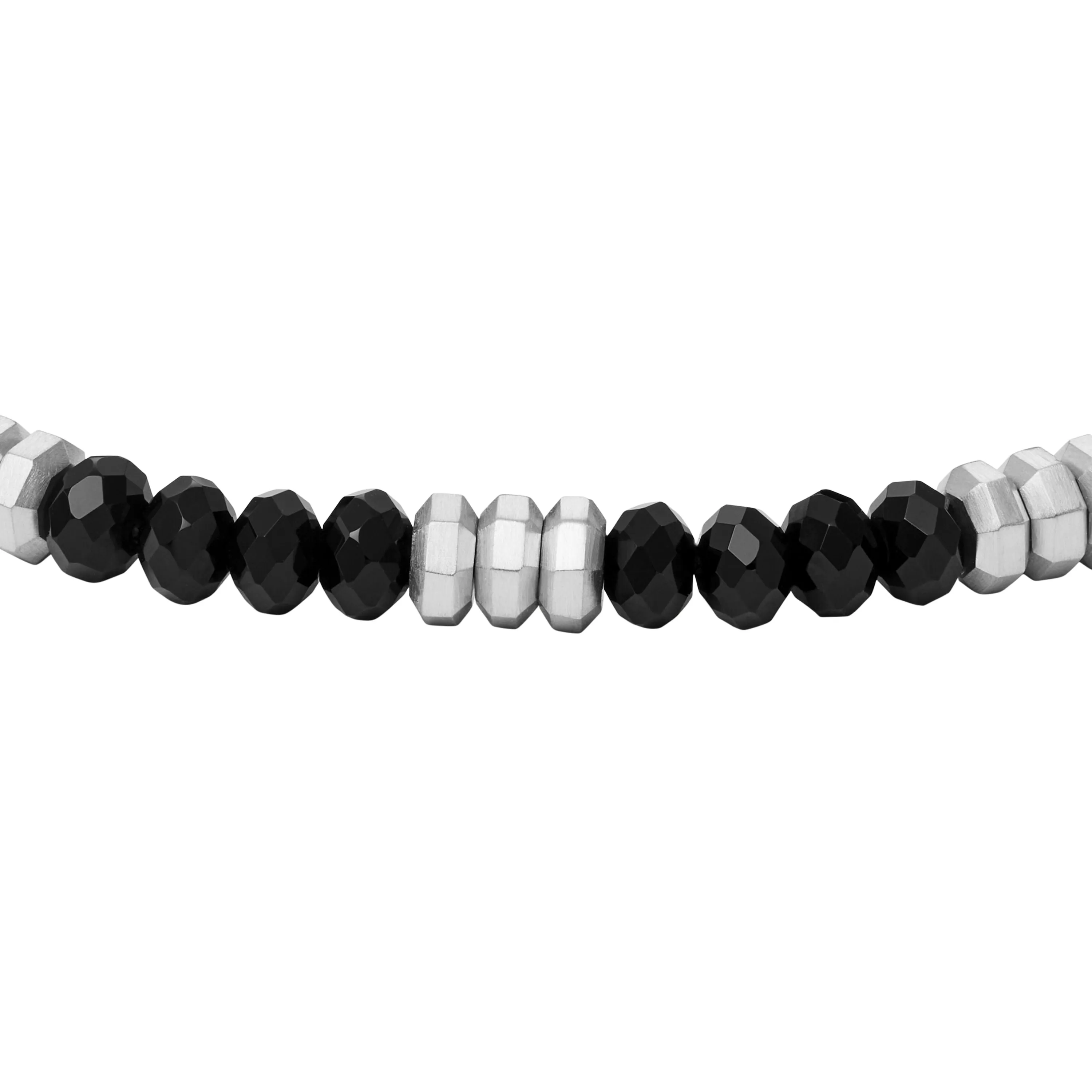 Fossil Men's All Stacked Up Black Agate Beaded Bracelet