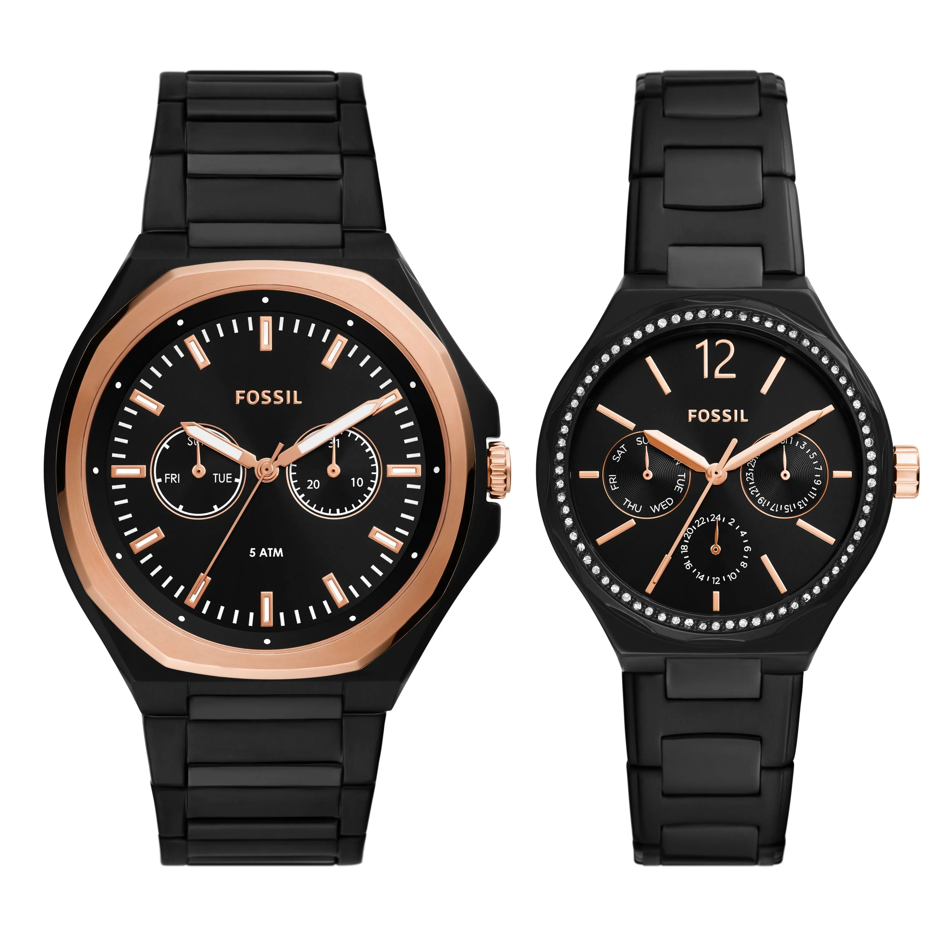 Fossil Men's Evanston Multifunction, Black-Tone Stainless Steel Watch Set