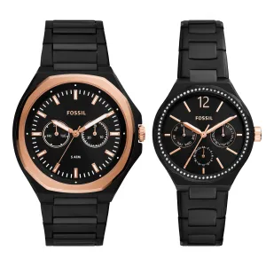 Fossil Men's Evanston Multifunction, Black-Tone Stainless Steel Watch Set