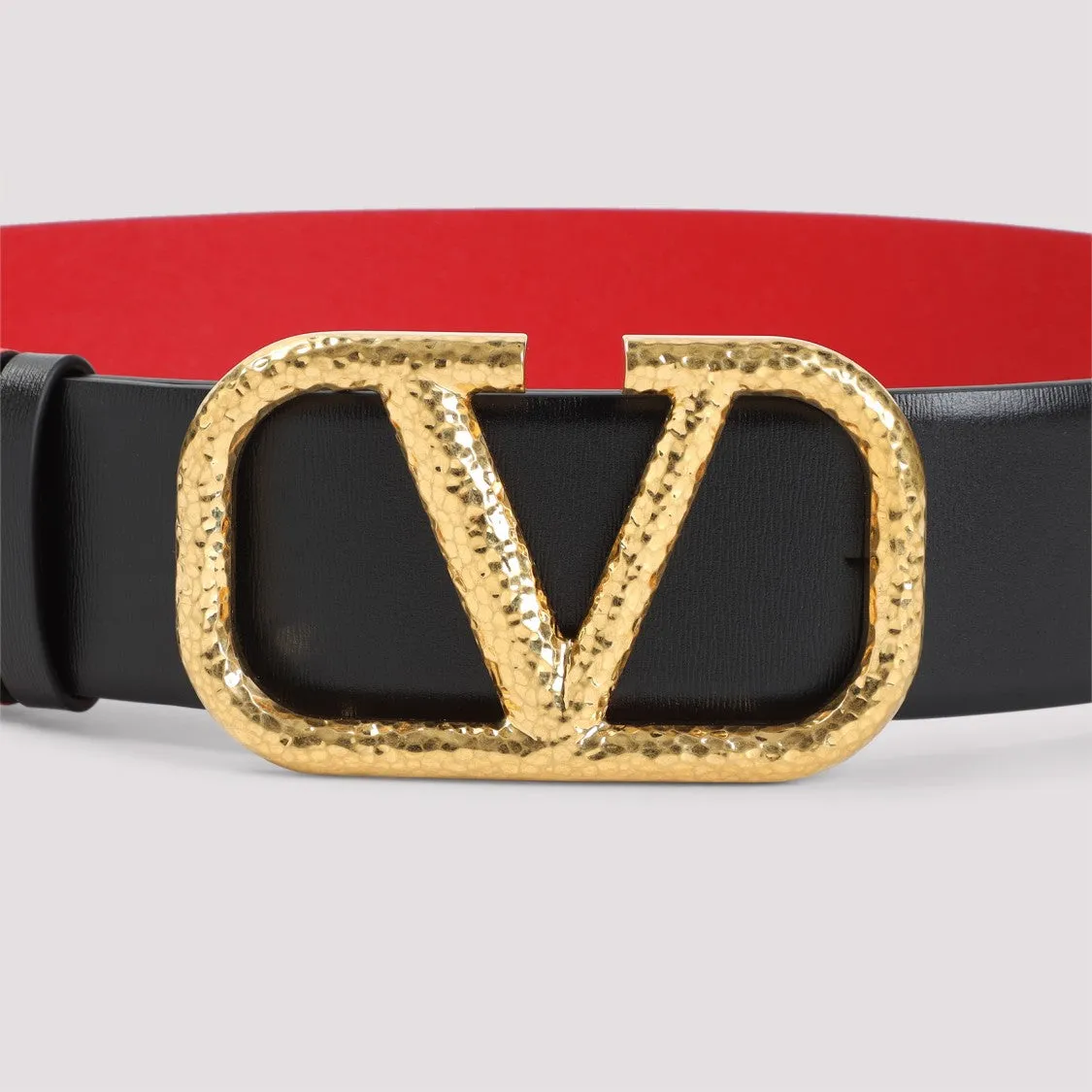 Hammered Gold Buckle Black Leather Belt