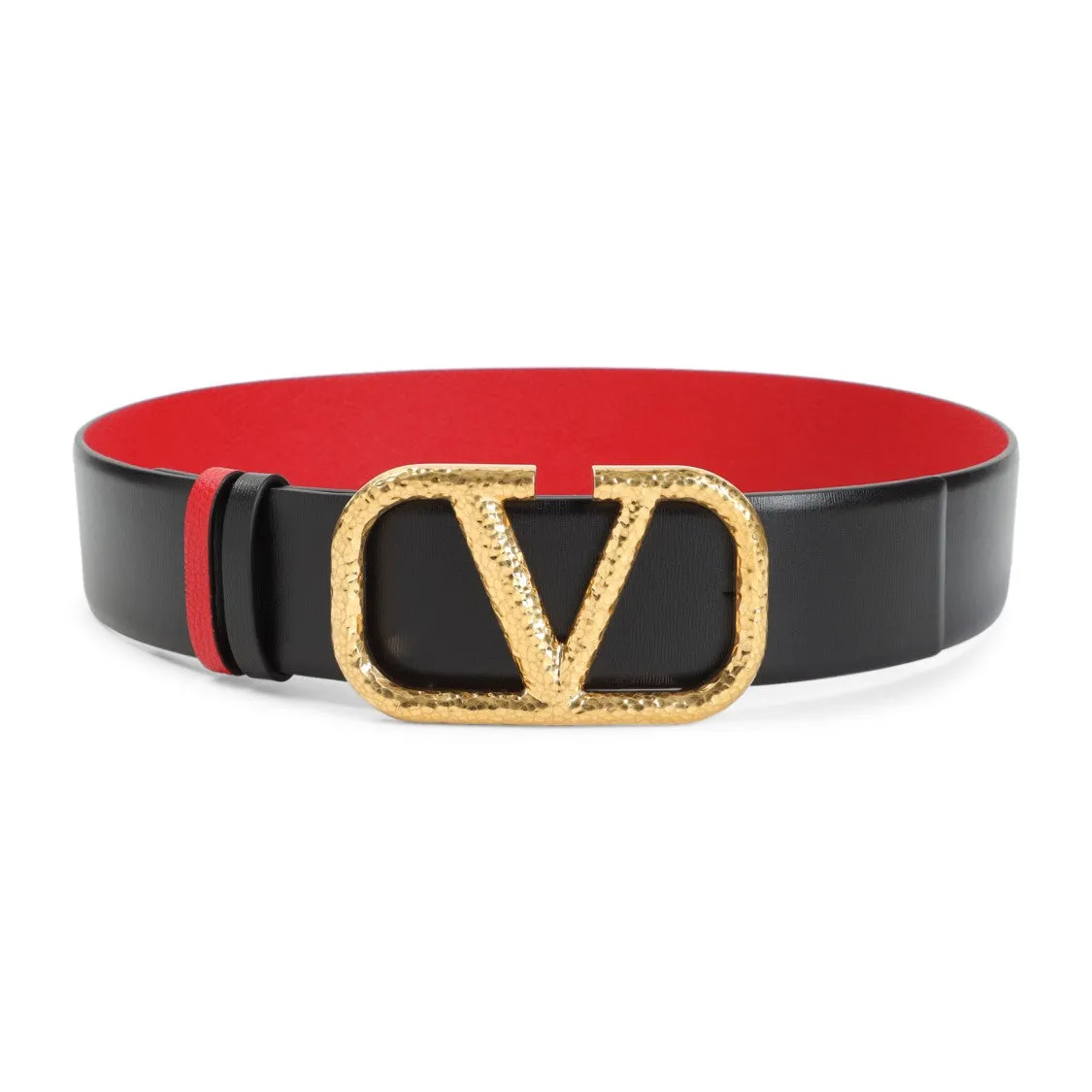 Hammered Gold Buckle Black Leather Belt