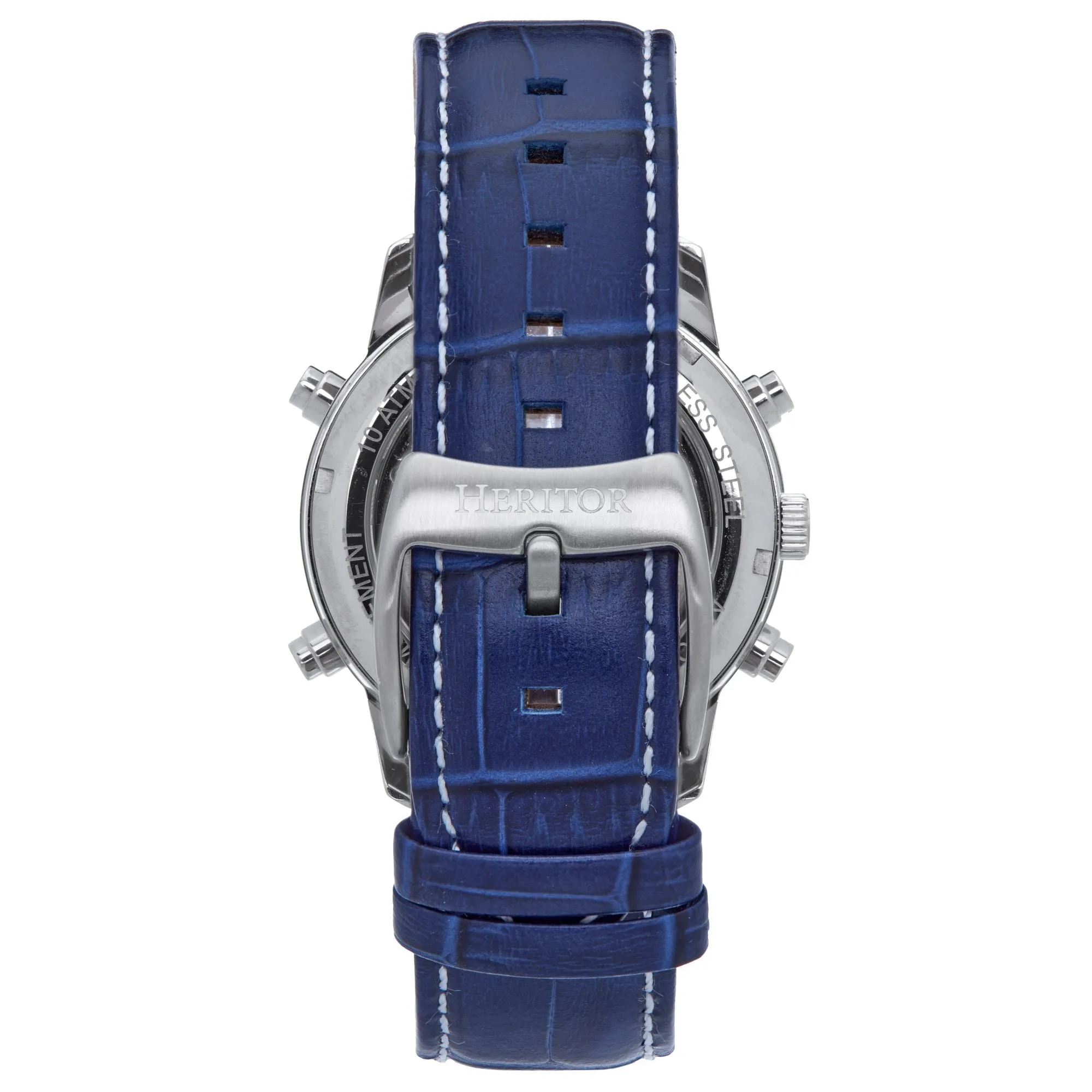 Heritor Automatic Wilhelm Semi-Skeleton Leather-Band Watch w/Day/Date - Black/Silver