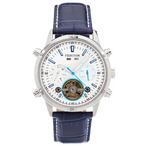 Heritor Automatic Wilhelm Semi-Skeleton Leather-Band Watch w/Day/Date - Black/Silver