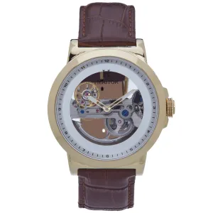 Heritor Automatic Xander Semi-Skeleton Leather-Band Watch - Gold/Brown