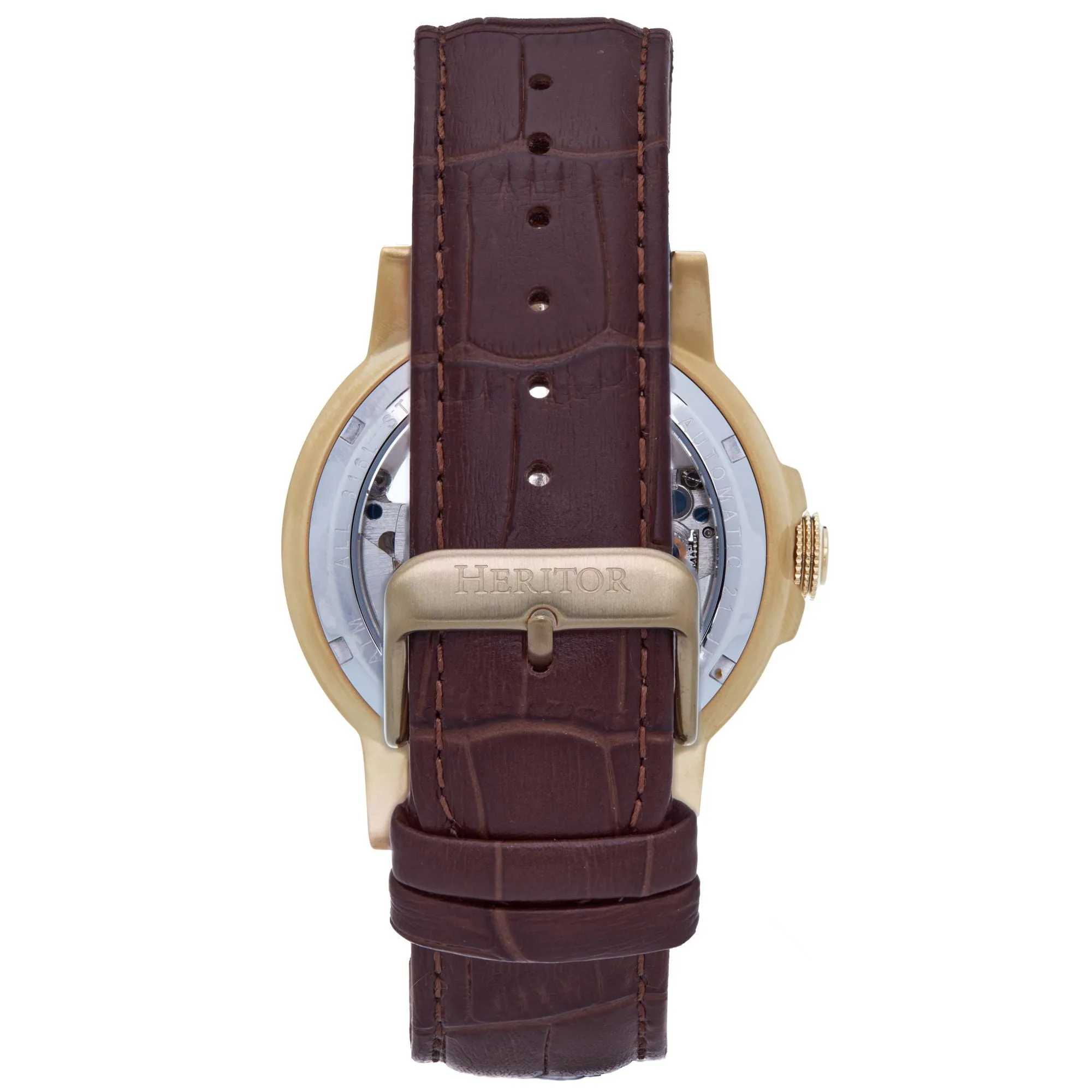 Heritor Automatic Xander Semi-Skeleton Leather-Band Watch - Gold/Brown