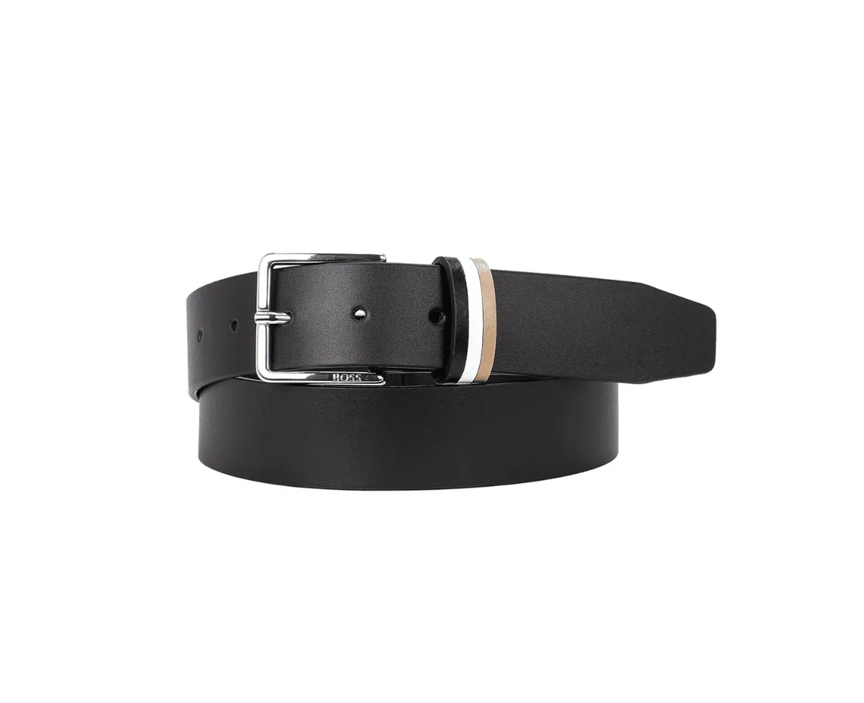 Hugo Boss Men's Ther Loop Stripe Logo Belt, Black