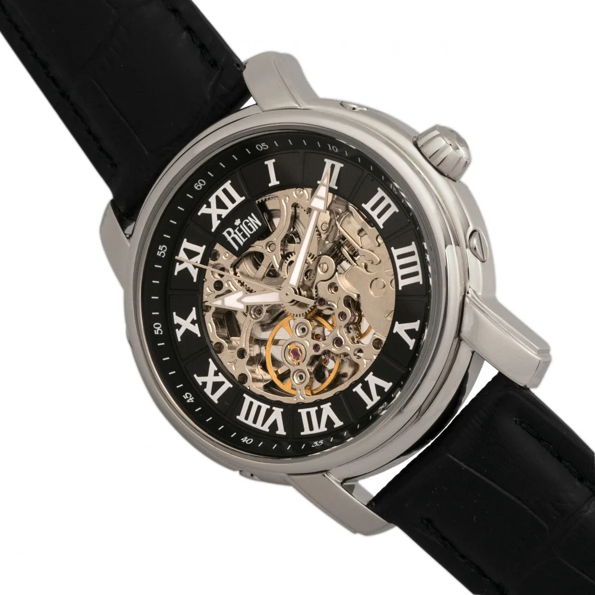Kahn Automatic Skeleton Leather-Band Watch