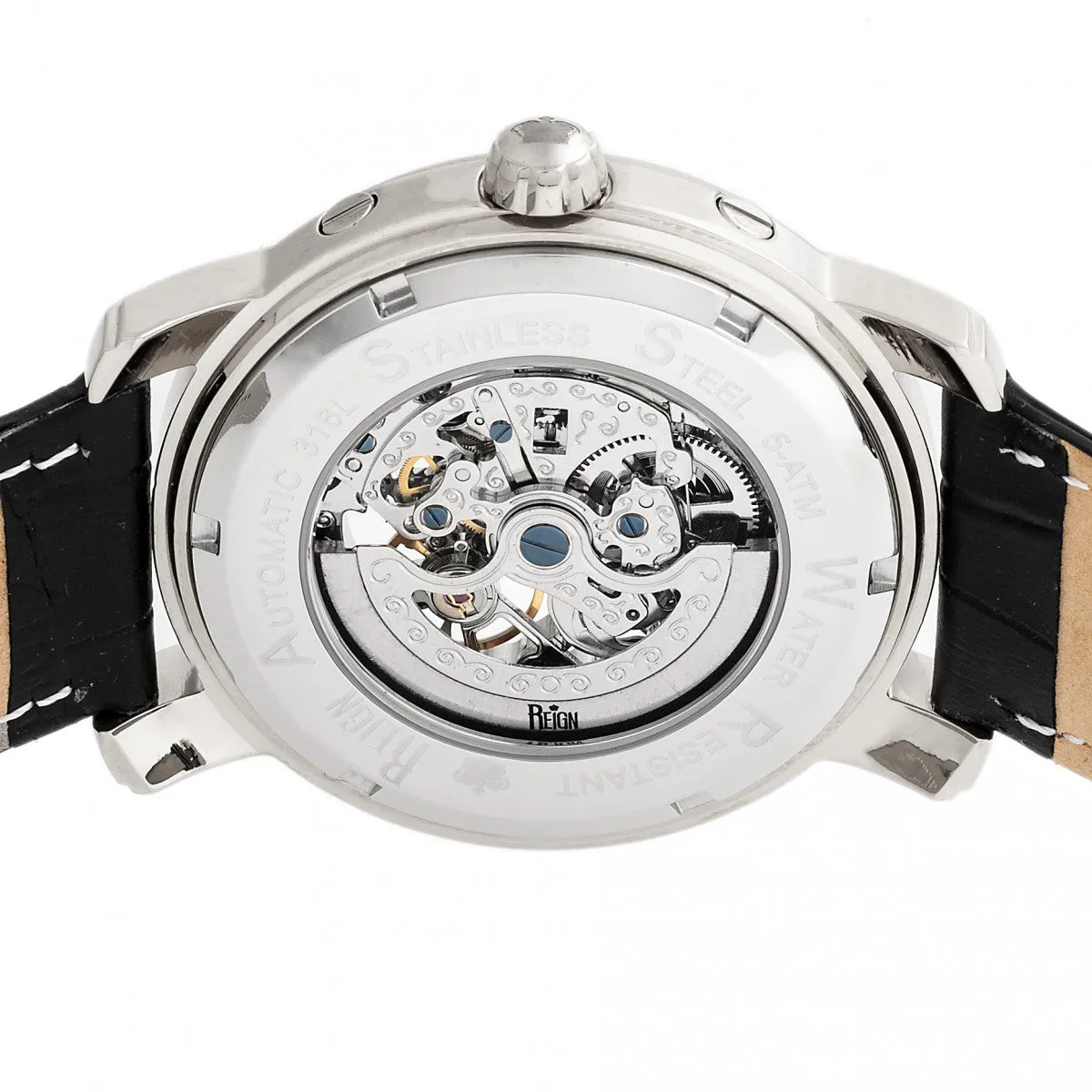 Kahn Automatic Skeleton Leather-Band Watch