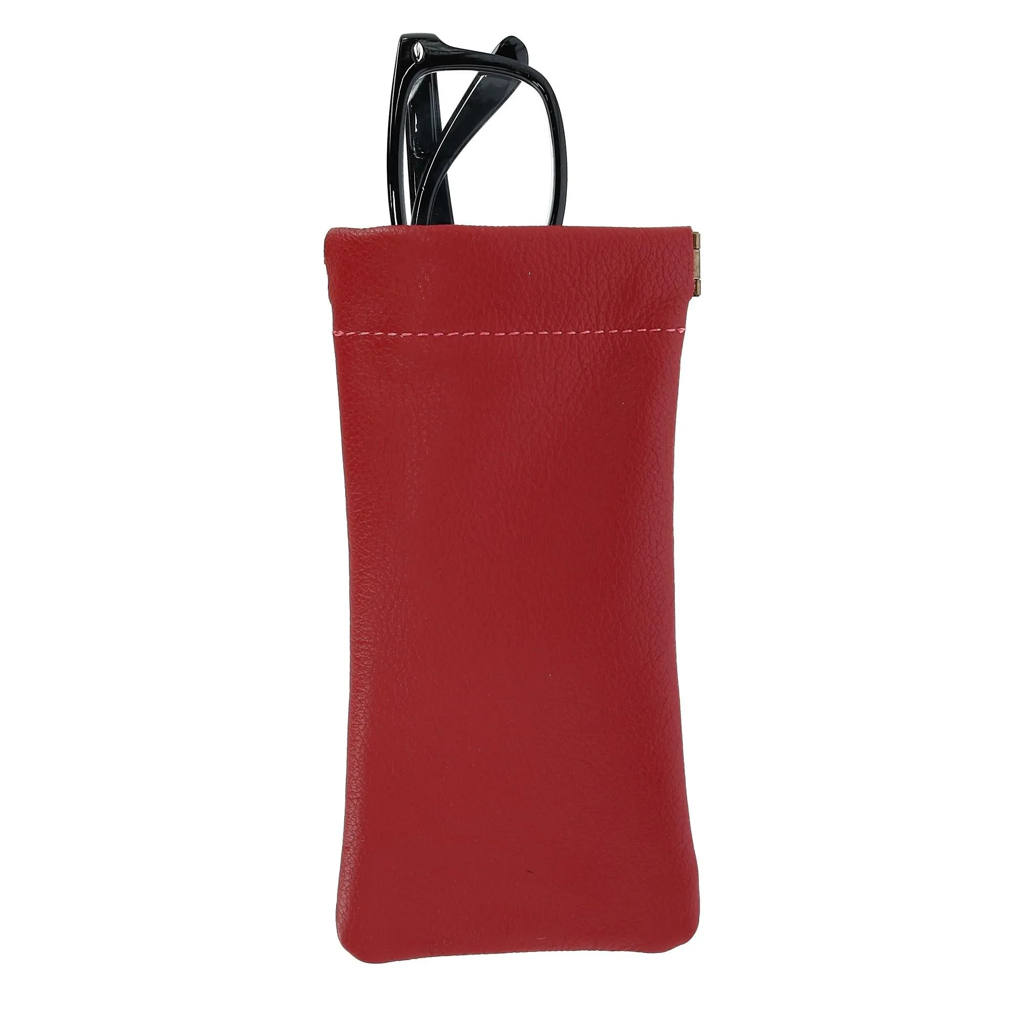 Leather Push Mouth Pebble Grain Eyeglass Holder