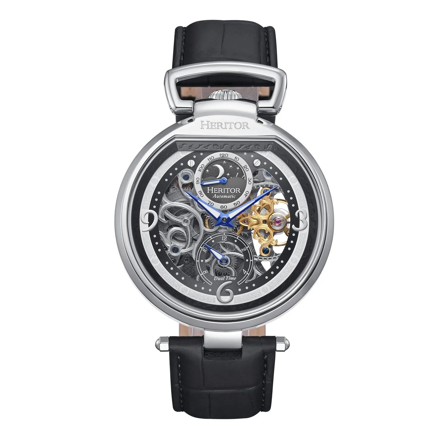 Lincoln Leather-Band Skeleton Watch with Moon Phase