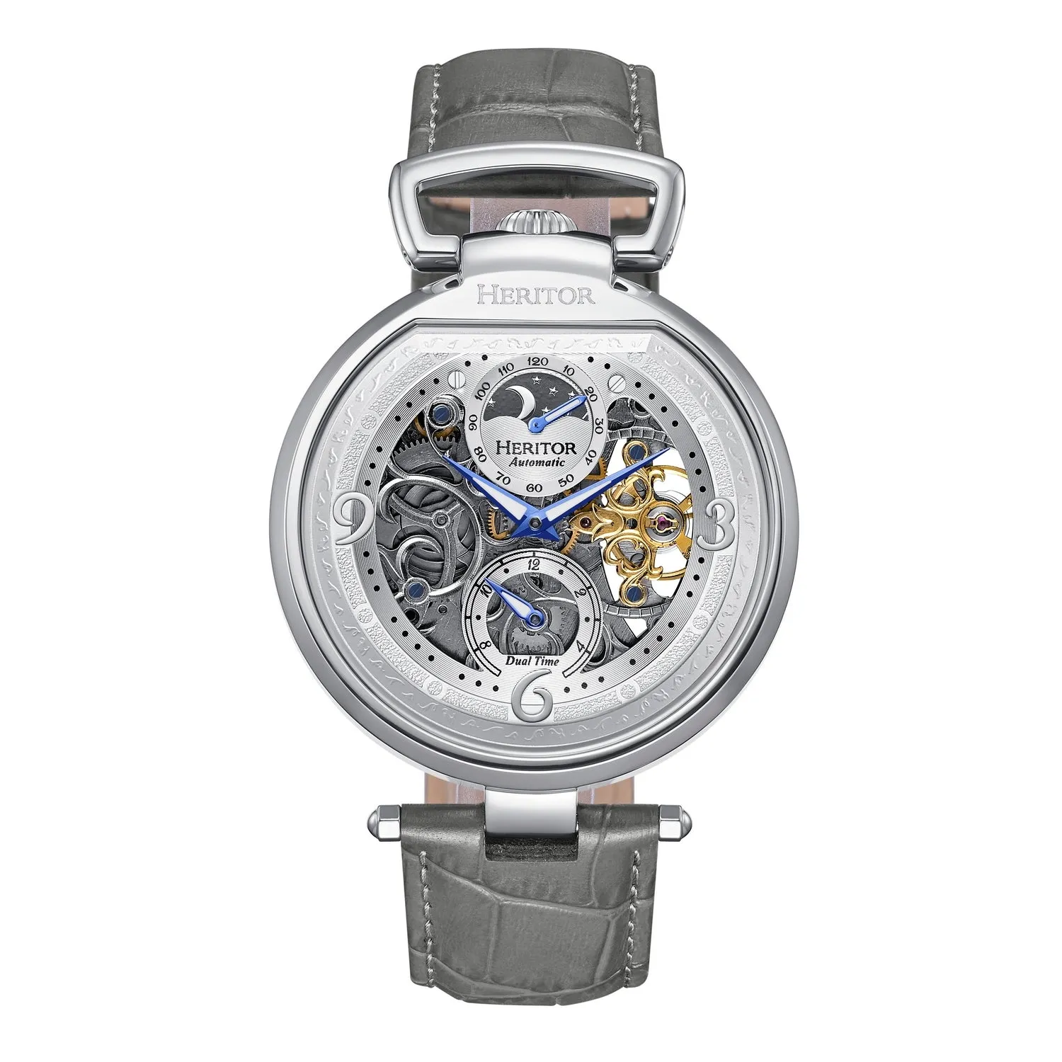 Lincoln Leather-Band Skeleton Watch with Moon Phase