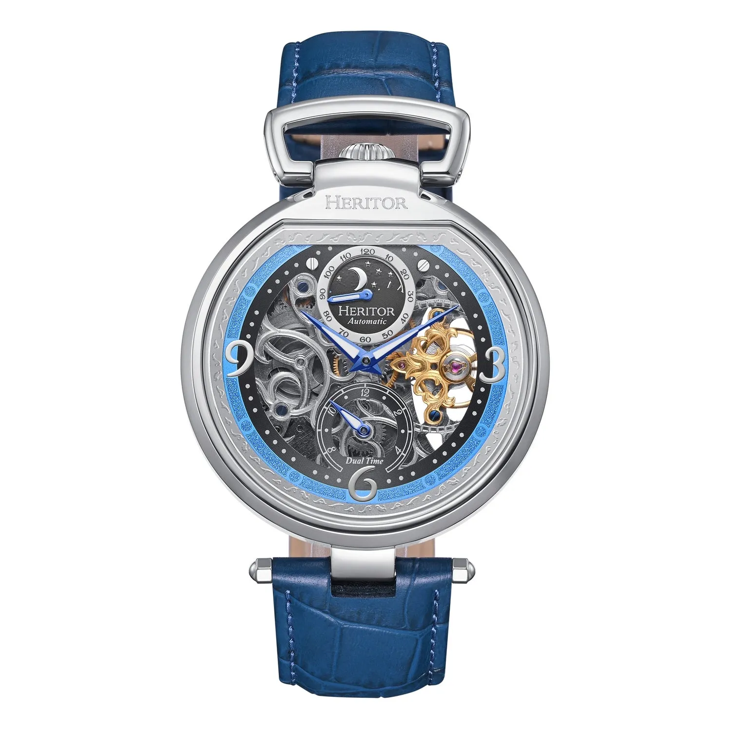 Lincoln Leather-Band Skeleton Watch with Moon Phase