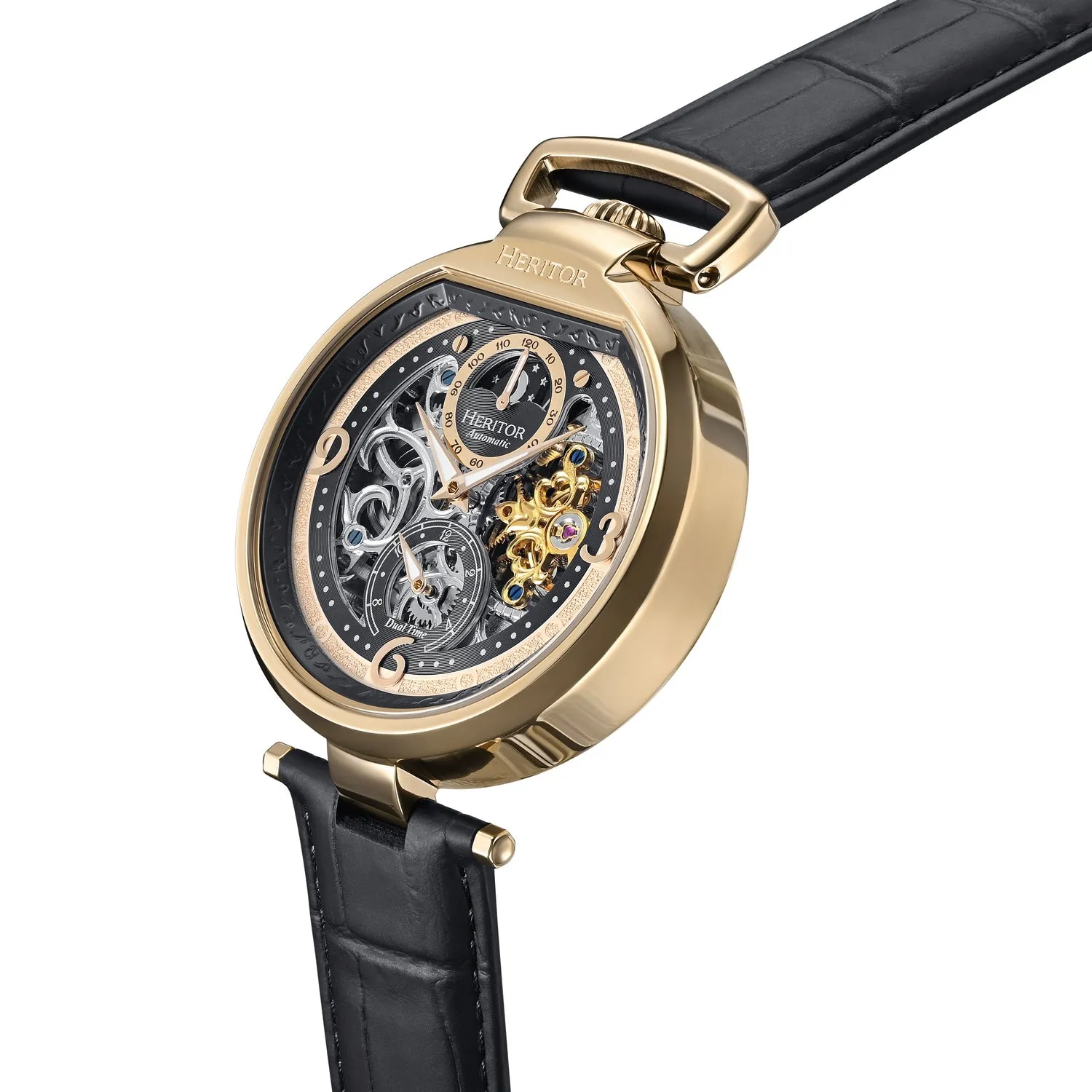 Lincoln Leather-Band Skeleton Watch with Moon Phase