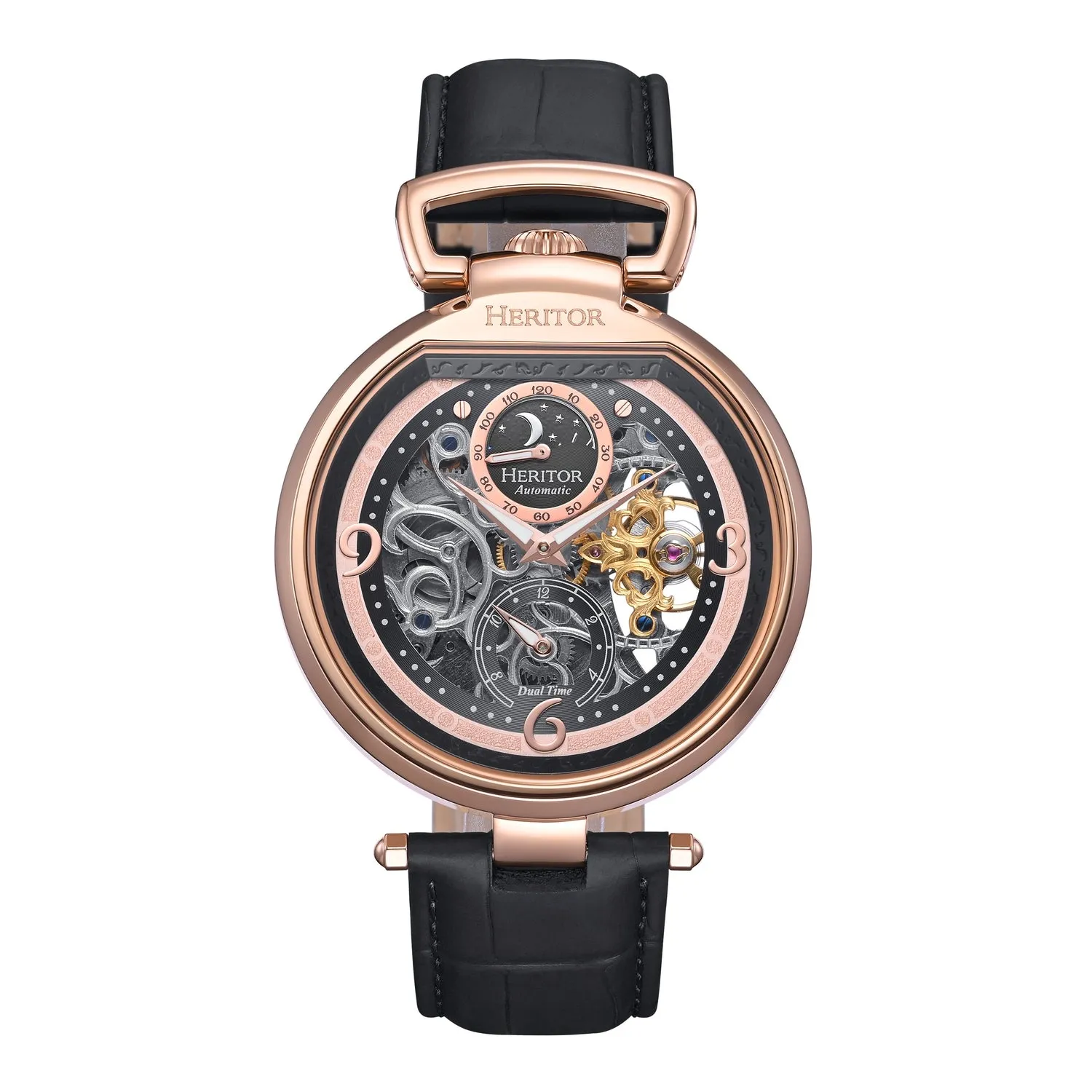 Lincoln Leather-Band Skeleton Watch with Moon Phase