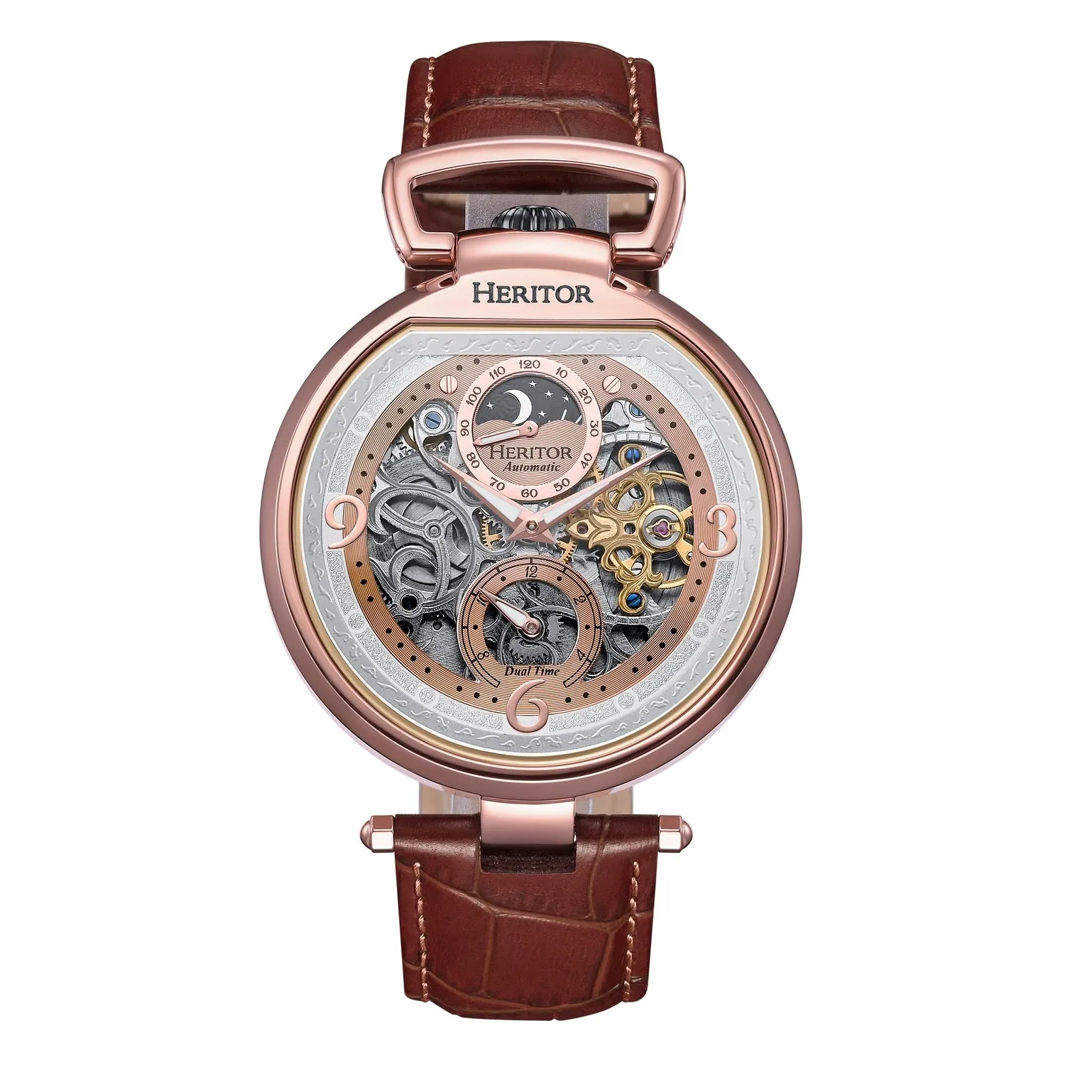 Lincoln Leather-Band Skeleton Watch with Moon Phase