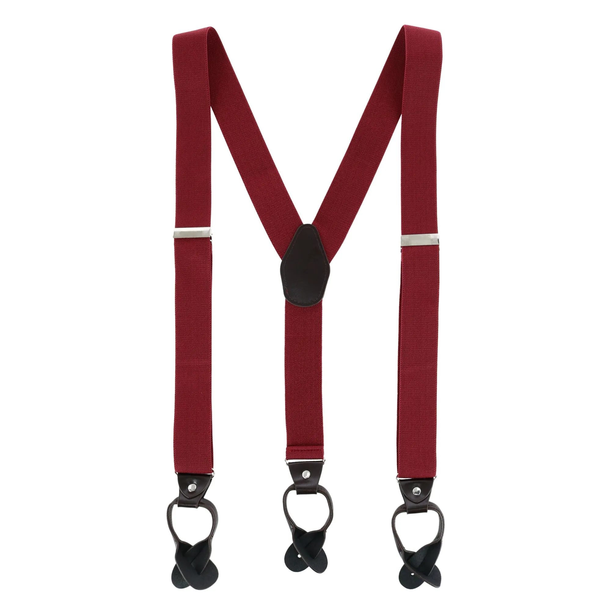 Men's 1.375 Inch Wide Solid Color Y-Back Button-End Suspenders