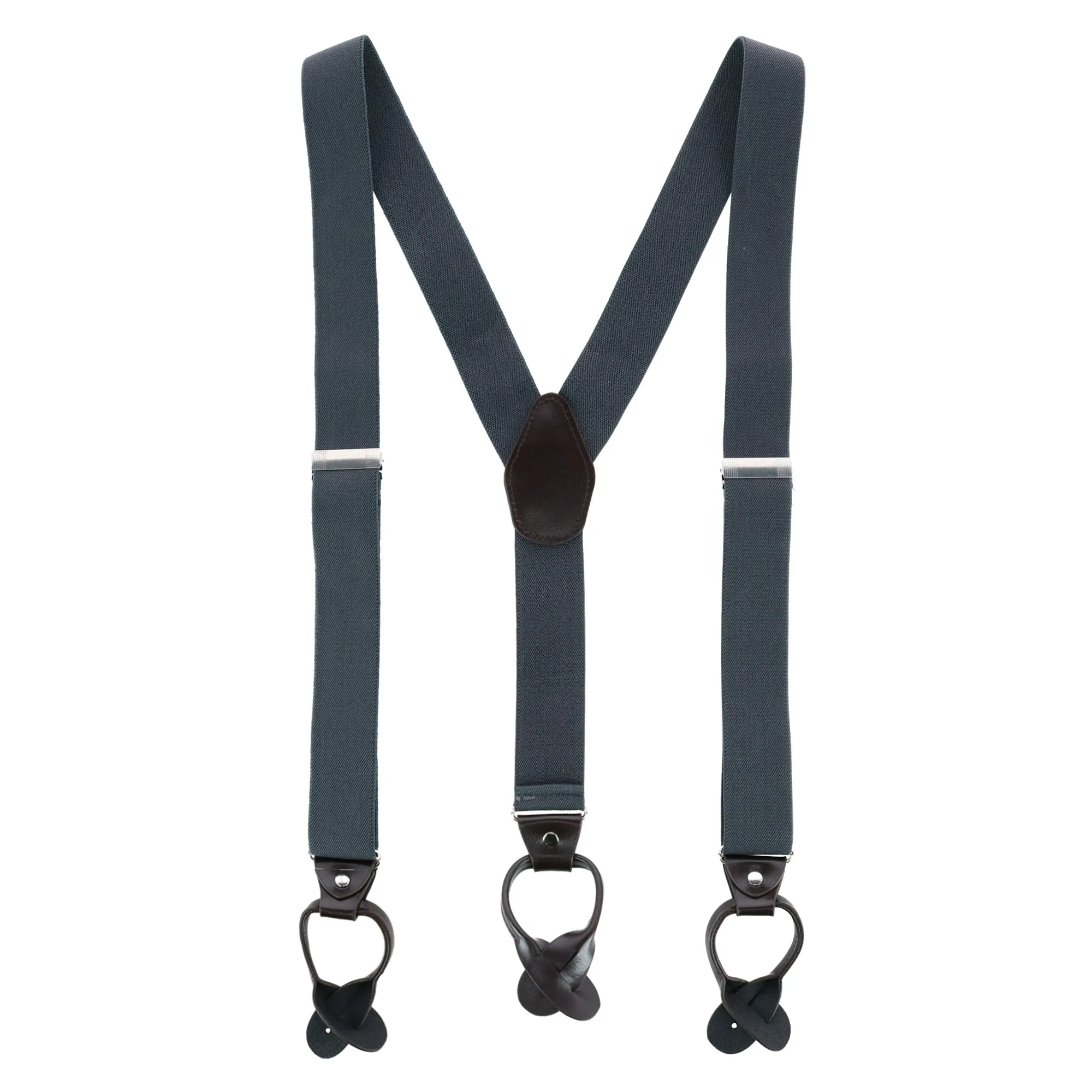 Men's 1.375 Inch Wide Solid Color Y-Back Button-End Suspenders